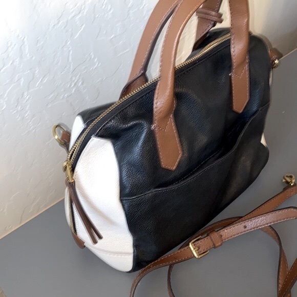 FOSSIL 3 Tone Black/White/Brown Buttery Soft Leather Satchel/Shoulder EUC - Picture 13 of 17